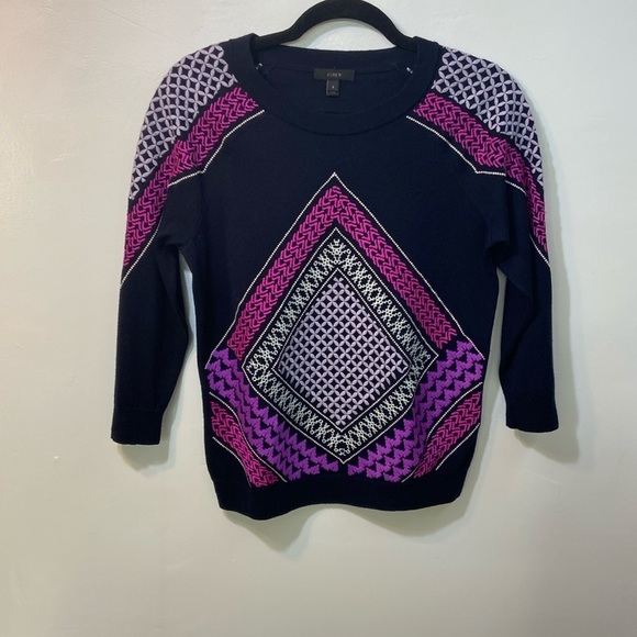 J. Crew Sweaters - J.Crew Women’s Black or Blue /Multicolored Embroidered Sweater, Size-Small.